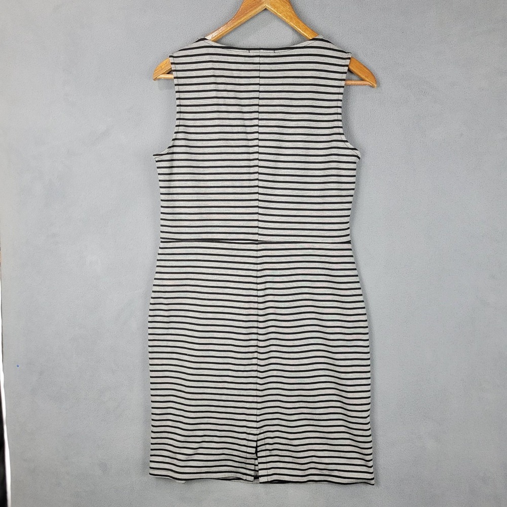 Pleione Dress Womens Small Black Gray Stripe Sleeveless Ruched Sheath Made USA - Picture 6 of 8